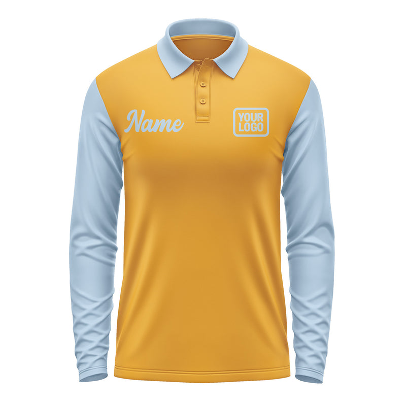 Custom Yellow Light Blue Long Sleeve Polo Shirt Pl190808B108