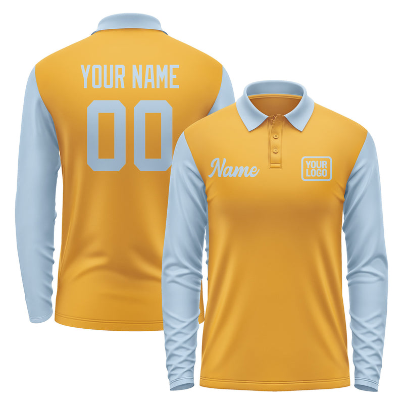 Custom Yellow Light Blue Long Sleeve Polo Shirt Pl190808B108