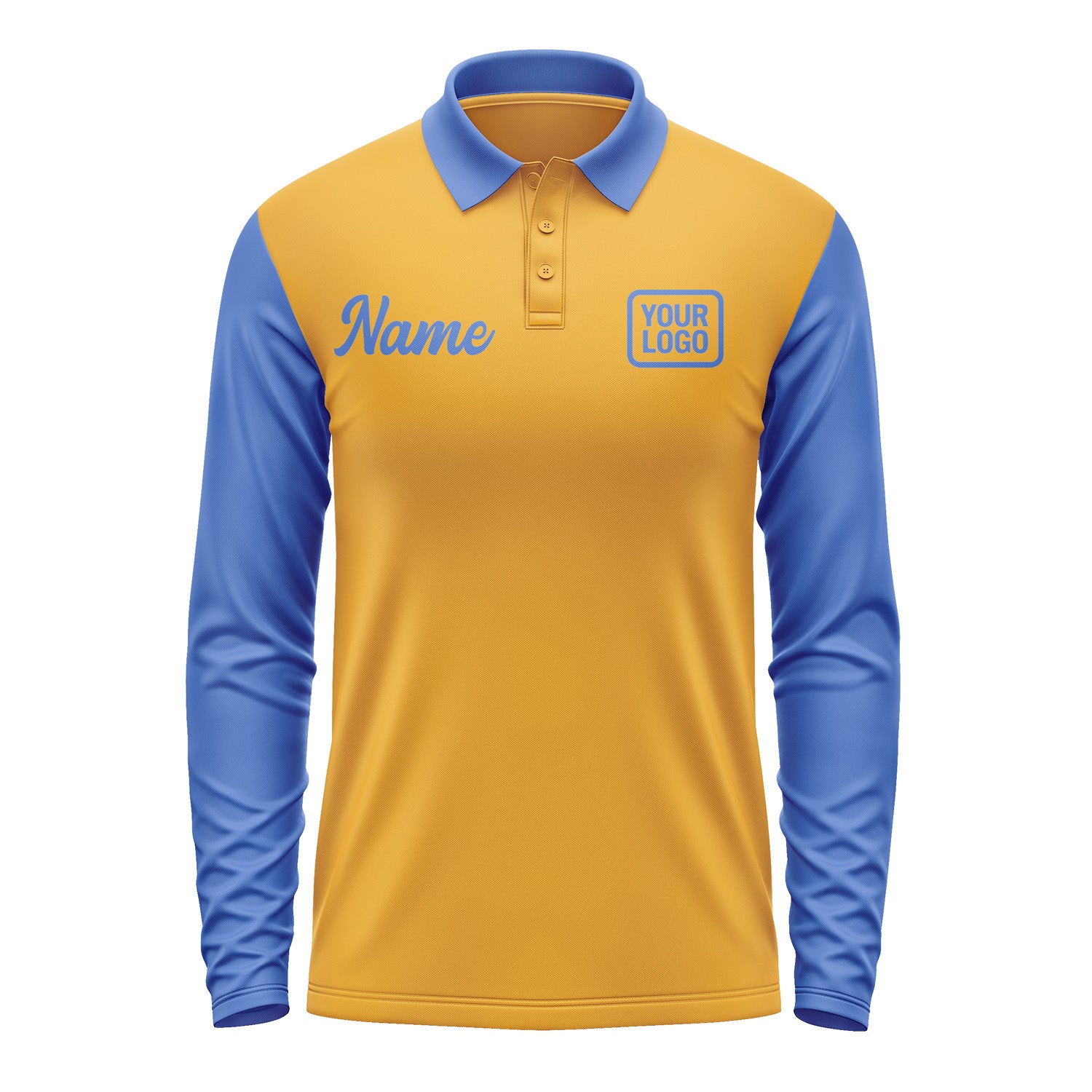 Custom Yellow Sky Blue Long Sleeve Polo Shirt Pl190909B109