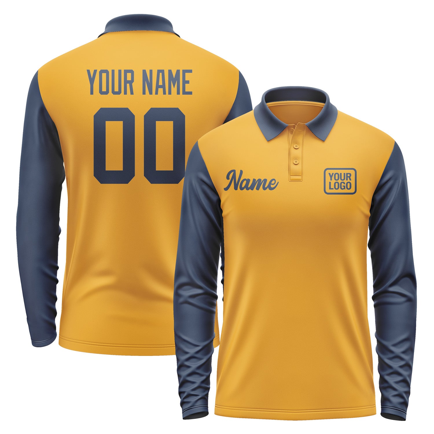 Custom Yellow Blue Long Sleeve Polo Shirt Pl191010B110