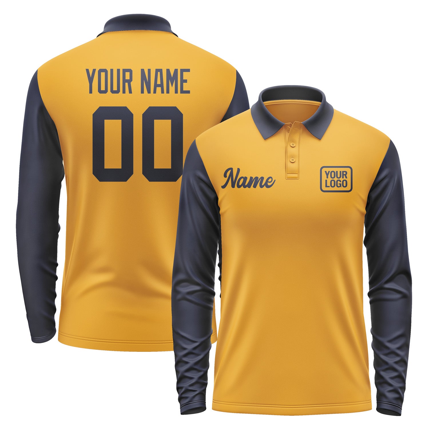 Custom Yellow Navy Long Sleeve Polo Shirt Pl191111B111