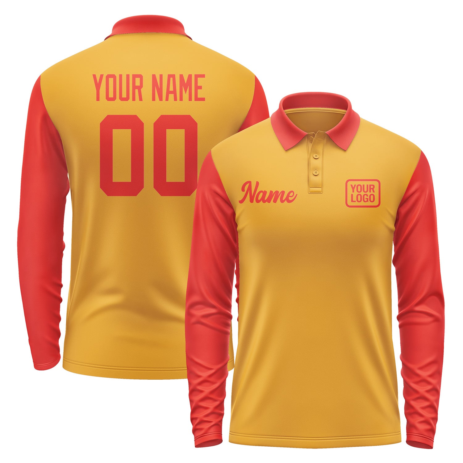 Custom Yellow Orange Red Long Sleeve Polo Shirt Pl191212B112