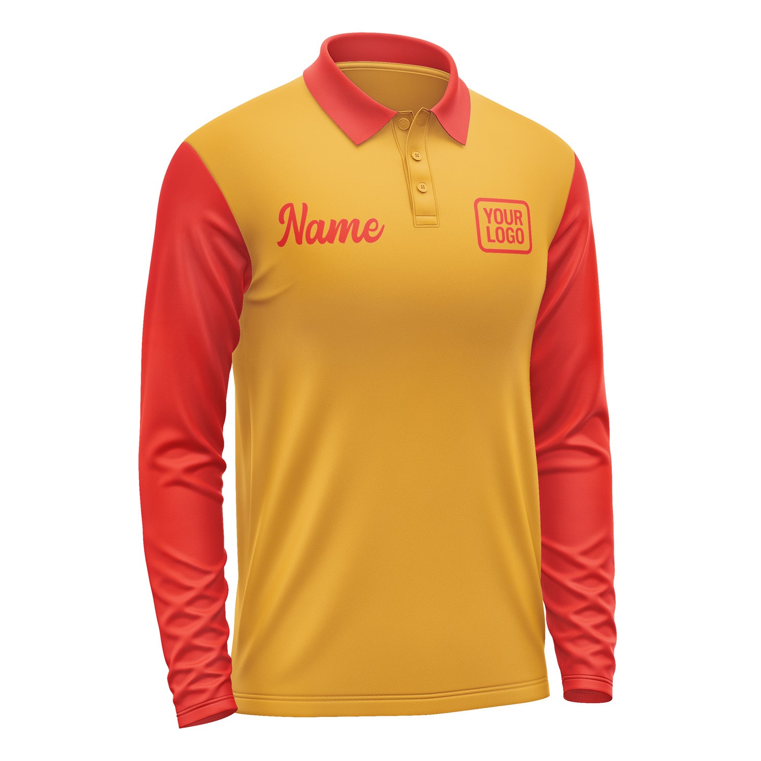 Custom Yellow Orange Red Long Sleeve Polo Shirt Pl191212B112
