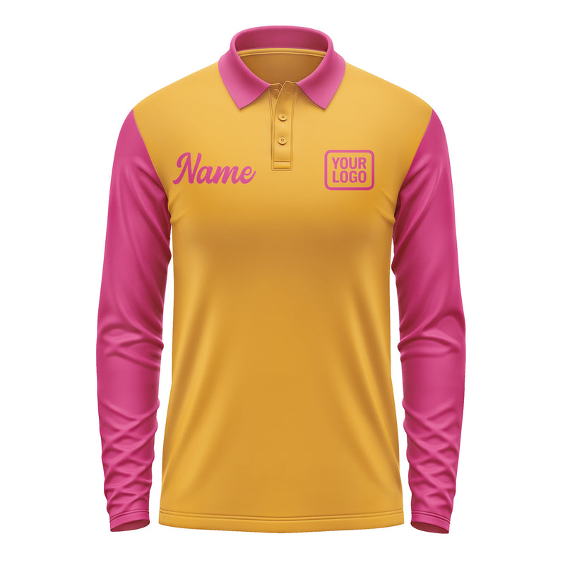 Custom Yellow Pink Long Sleeve Polo Shirt Pl191313B113
