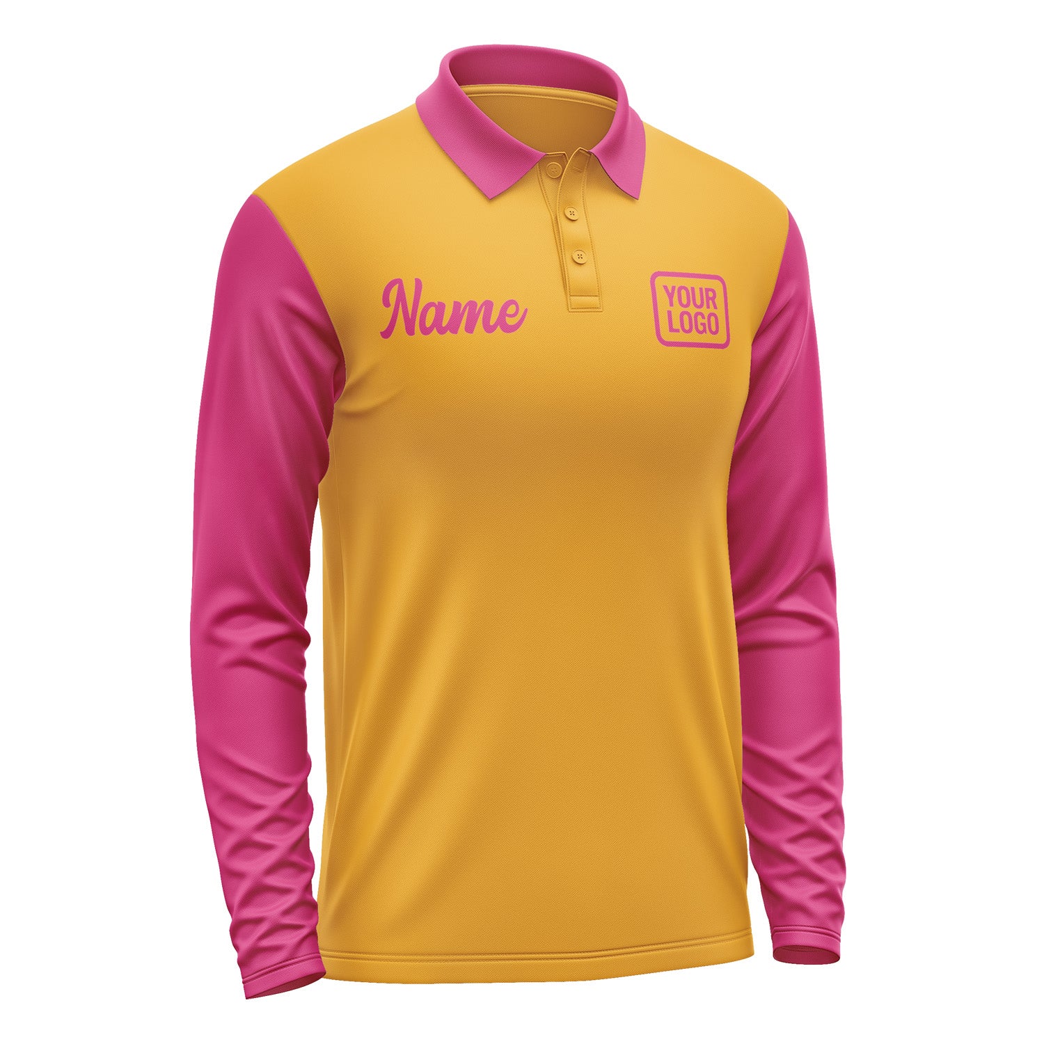 Custom Yellow Pink Long Sleeve Polo Shirt Pl191313B113