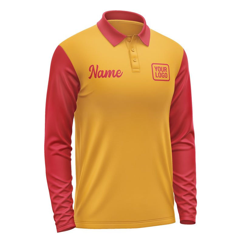Custom Yellow Red Long Sleeve Polo Shirt Pl191414B114