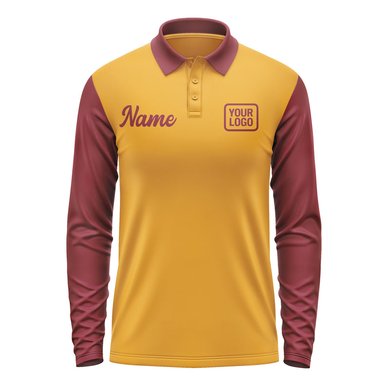 Custom Yellow Crimson Red Long Sleeve Polo Shirt Pl191515B115