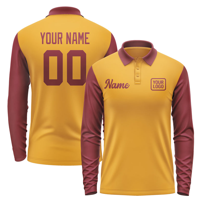 Custom Yellow Crimson Red Long Sleeve Polo Shirt Pl191515B115