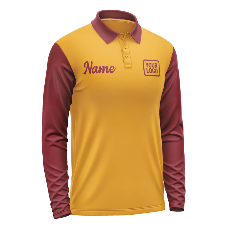 Custom Yellow Crimson Red Long Sleeve Polo Shirt Pl191515B115