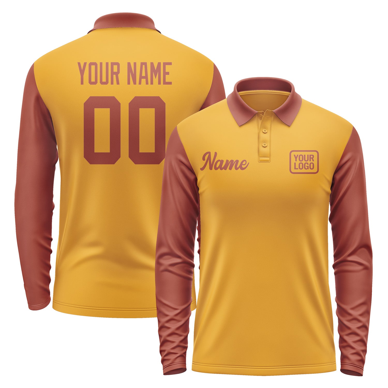 Custom Yellow Coral Red Long Sleeve Polo Shirt Pl191616B116