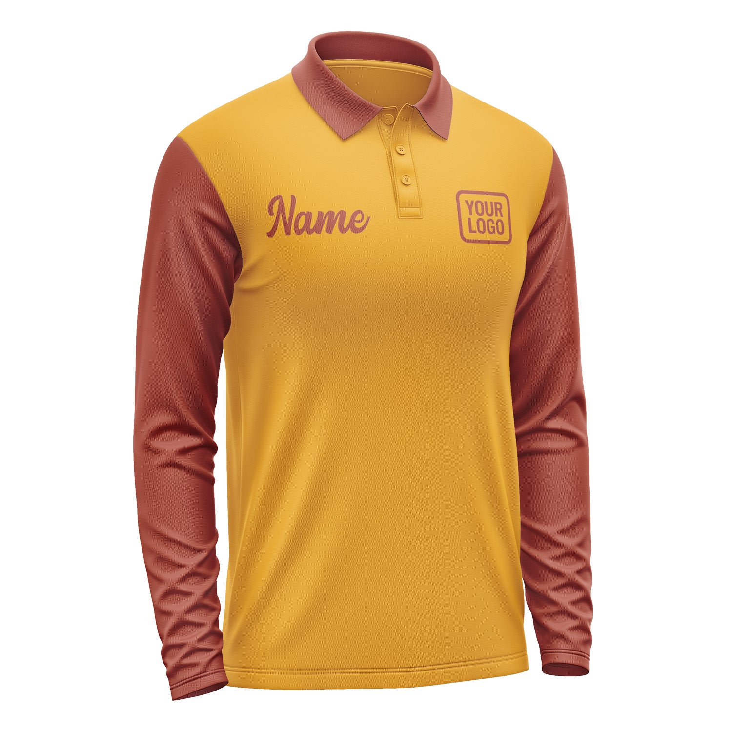 Custom Yellow Coral Red Long Sleeve Polo Shirt Pl191616B116