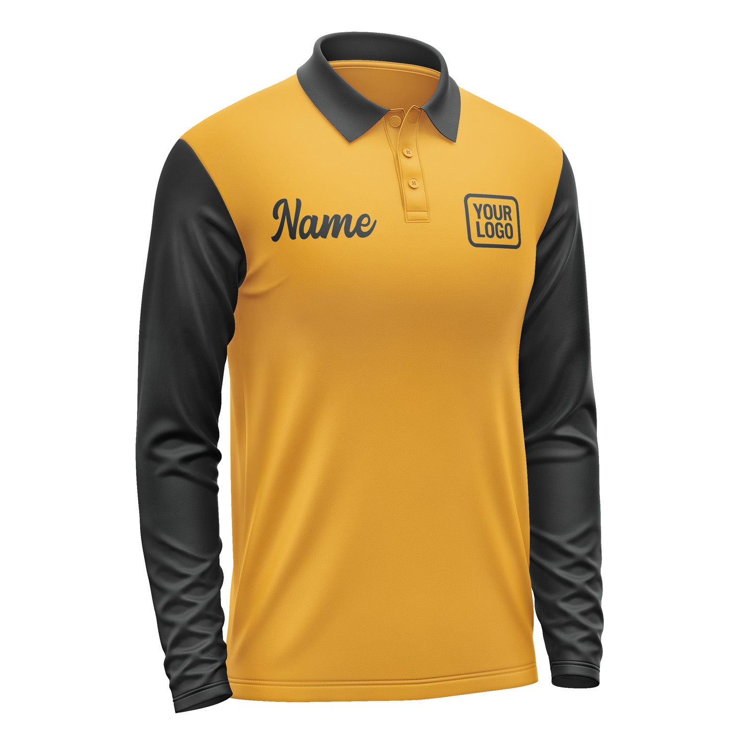 Custom Yellow Black Long Sleeve Polo Shirt Pl191717B117