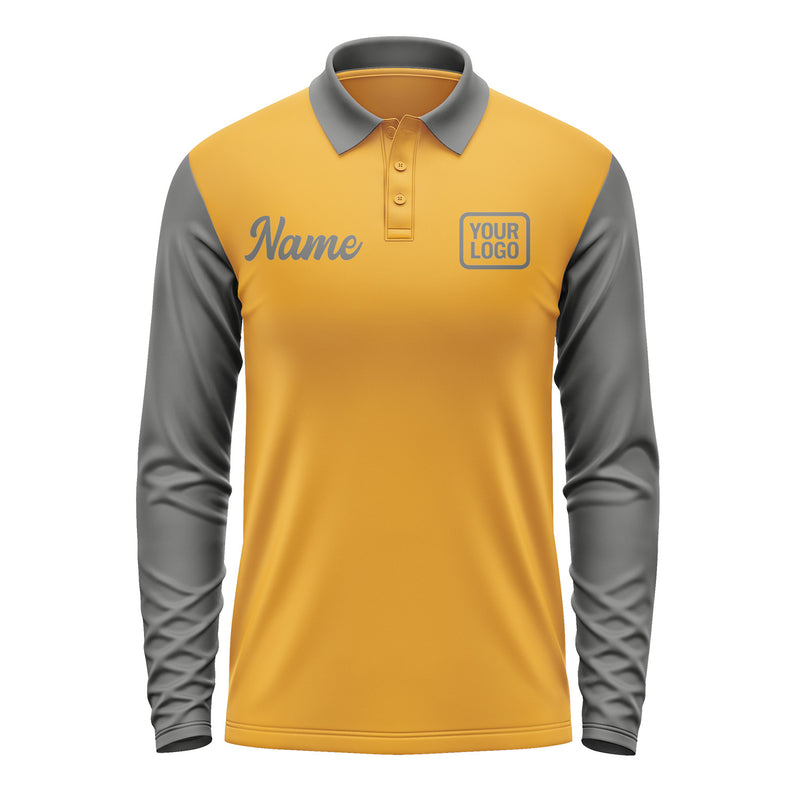 Custom Yellow Dark Grey Long Sleeve Polo Shirt Pl192020B120