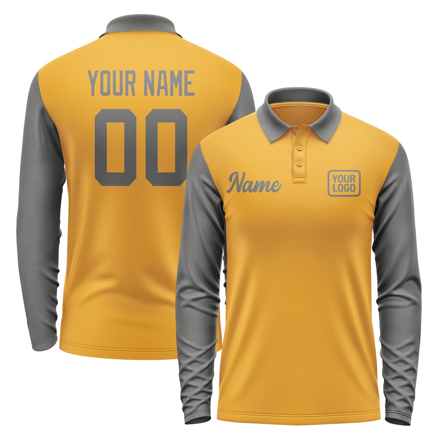 Custom Yellow Dark Grey Long Sleeve Polo Shirt Pl192020B120