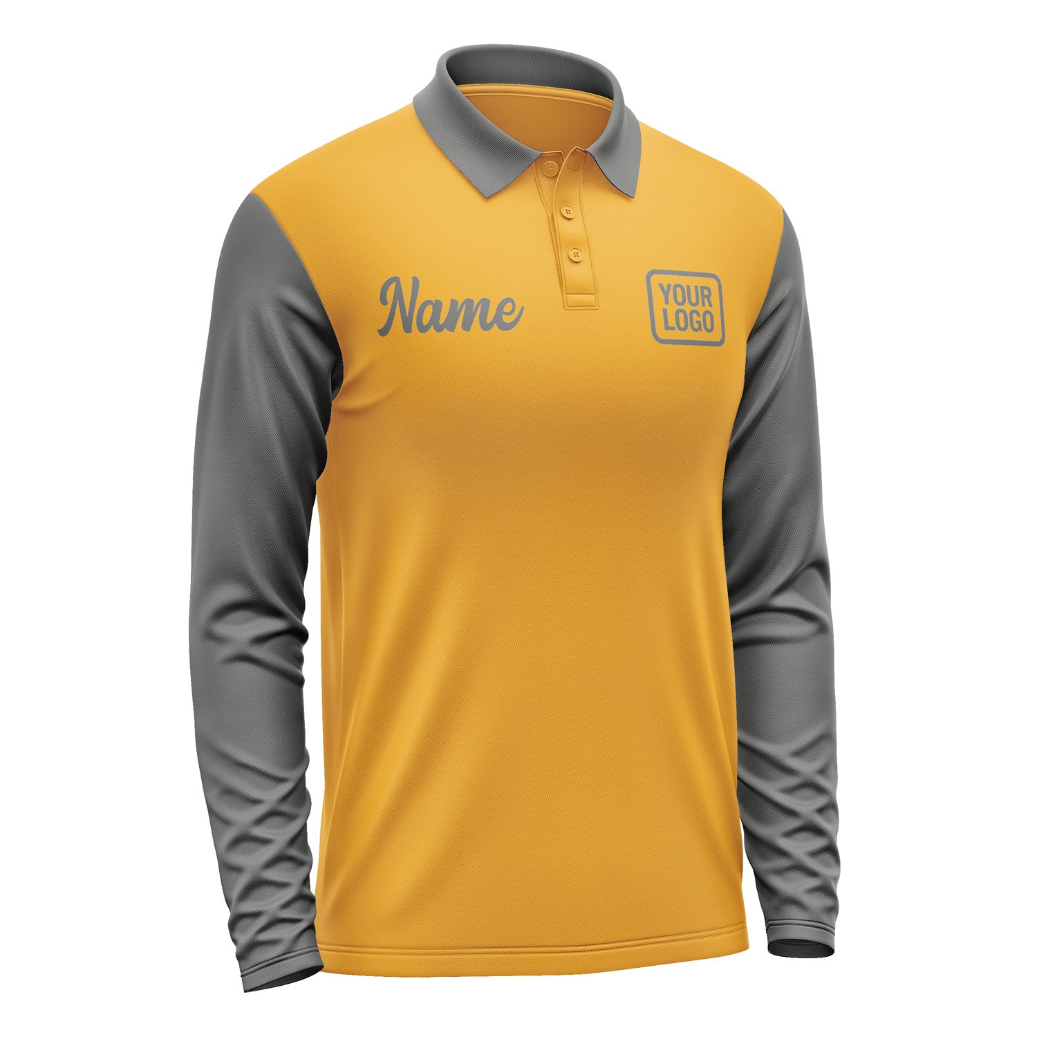 Custom Yellow Dark Grey Long Sleeve Polo Shirt Pl192020B120