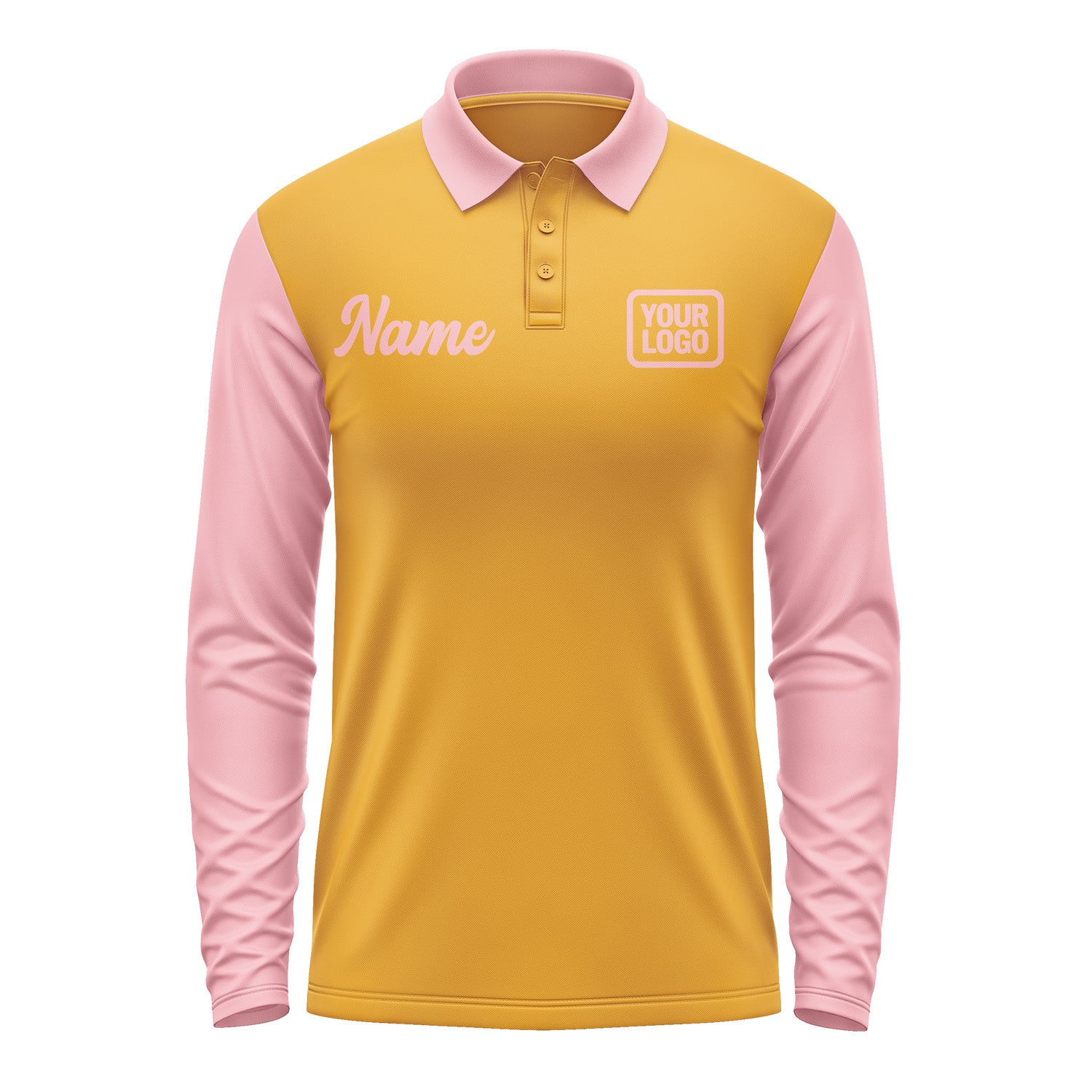 Custom Yellow Light Pink Long Sleeve Polo Shirt Pl192121B121