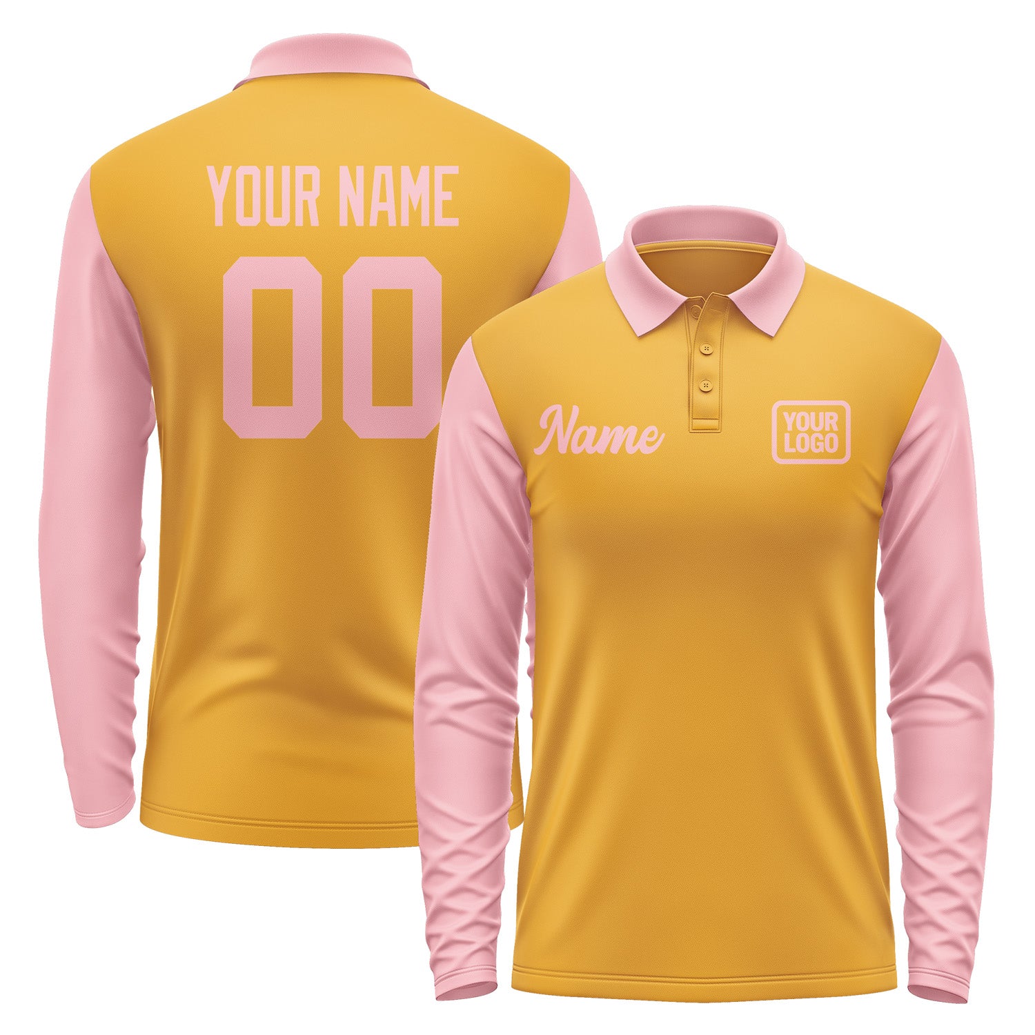 Custom Yellow Light Pink Long Sleeve Polo Shirt Pl192121B121