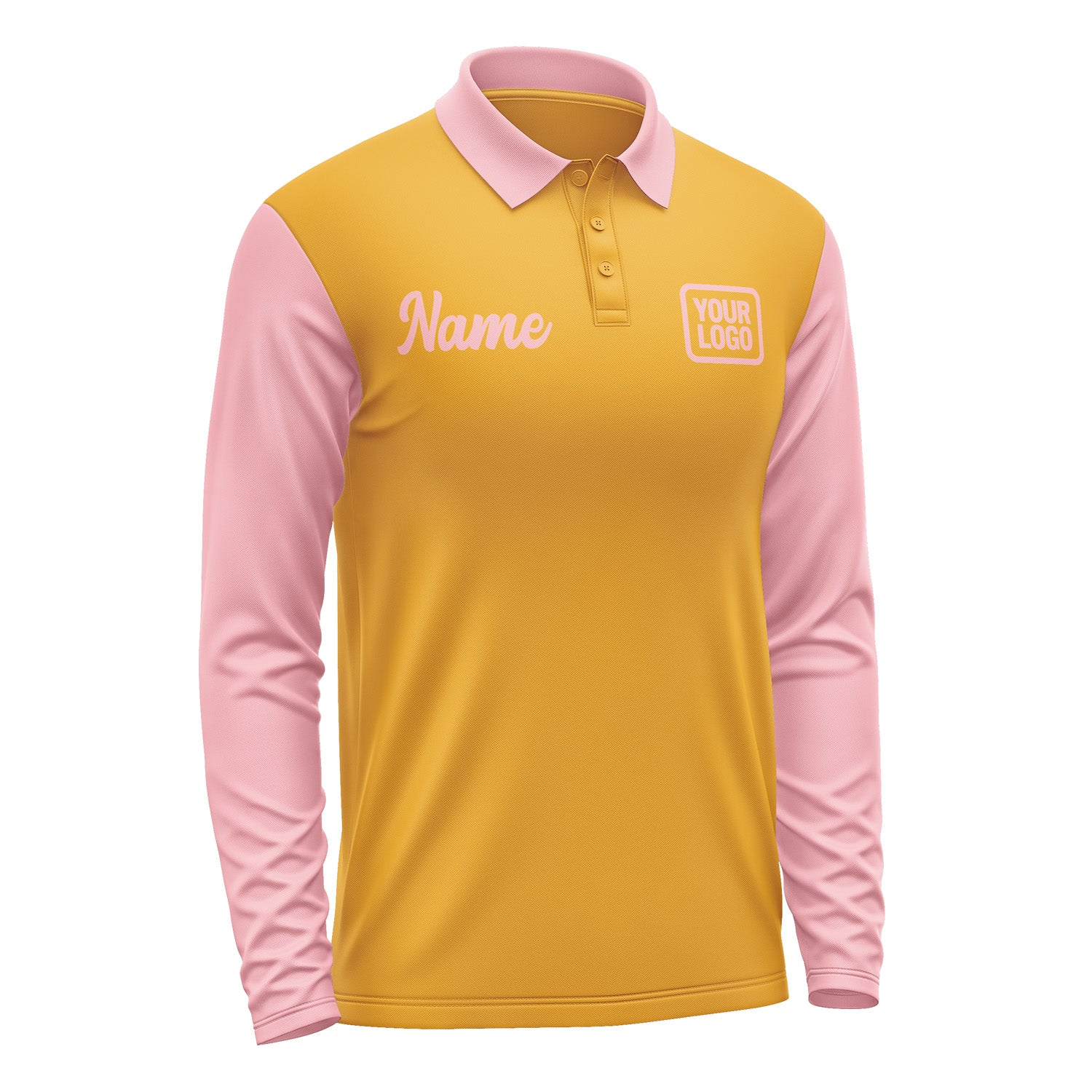 Custom Yellow Light Pink Long Sleeve Polo Shirt Pl192121B121