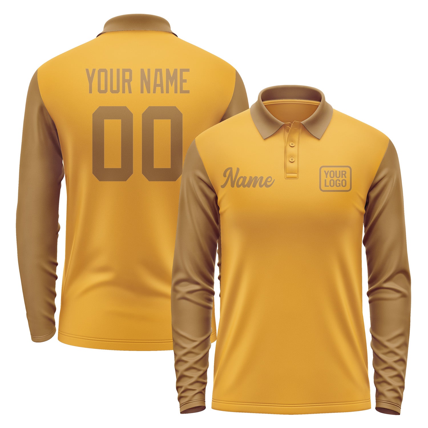 Custom Yellow Khaki Long Sleeve Polo Shirt Pl192222B122