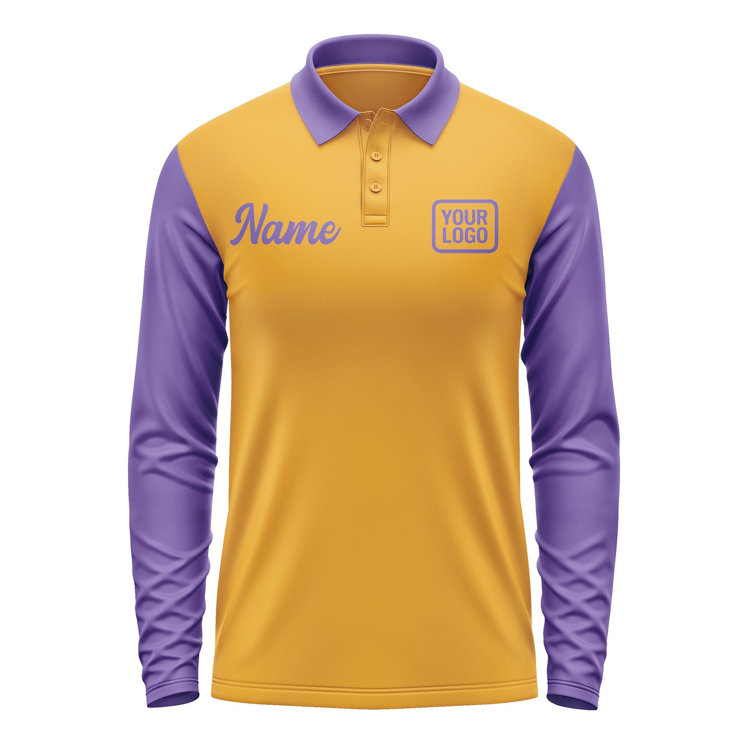 Custom Yellow Light Purple Long Sleeve Polo Shirt Pl192323B123