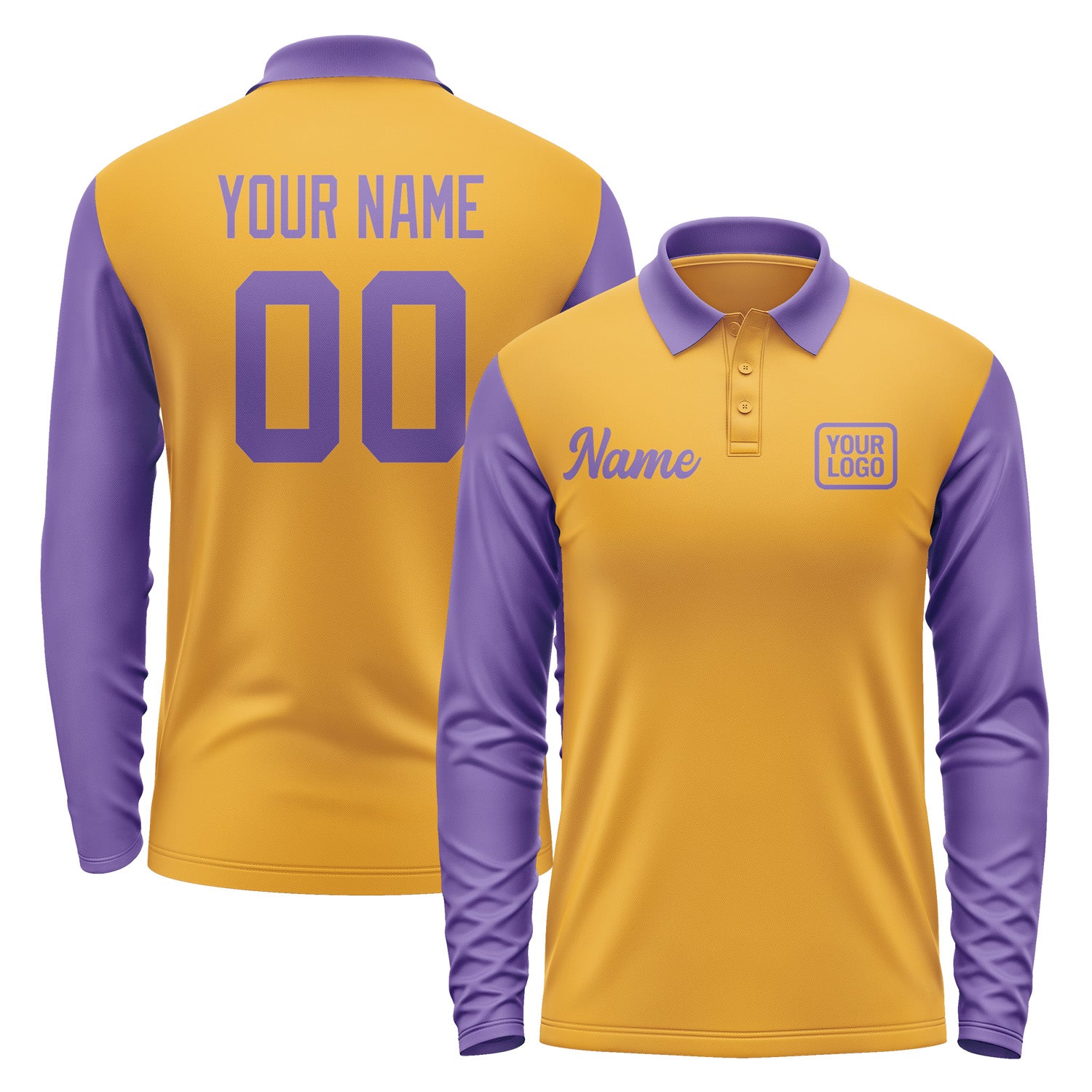 Custom Yellow Light Purple Long Sleeve Polo Shirt Pl192323B123