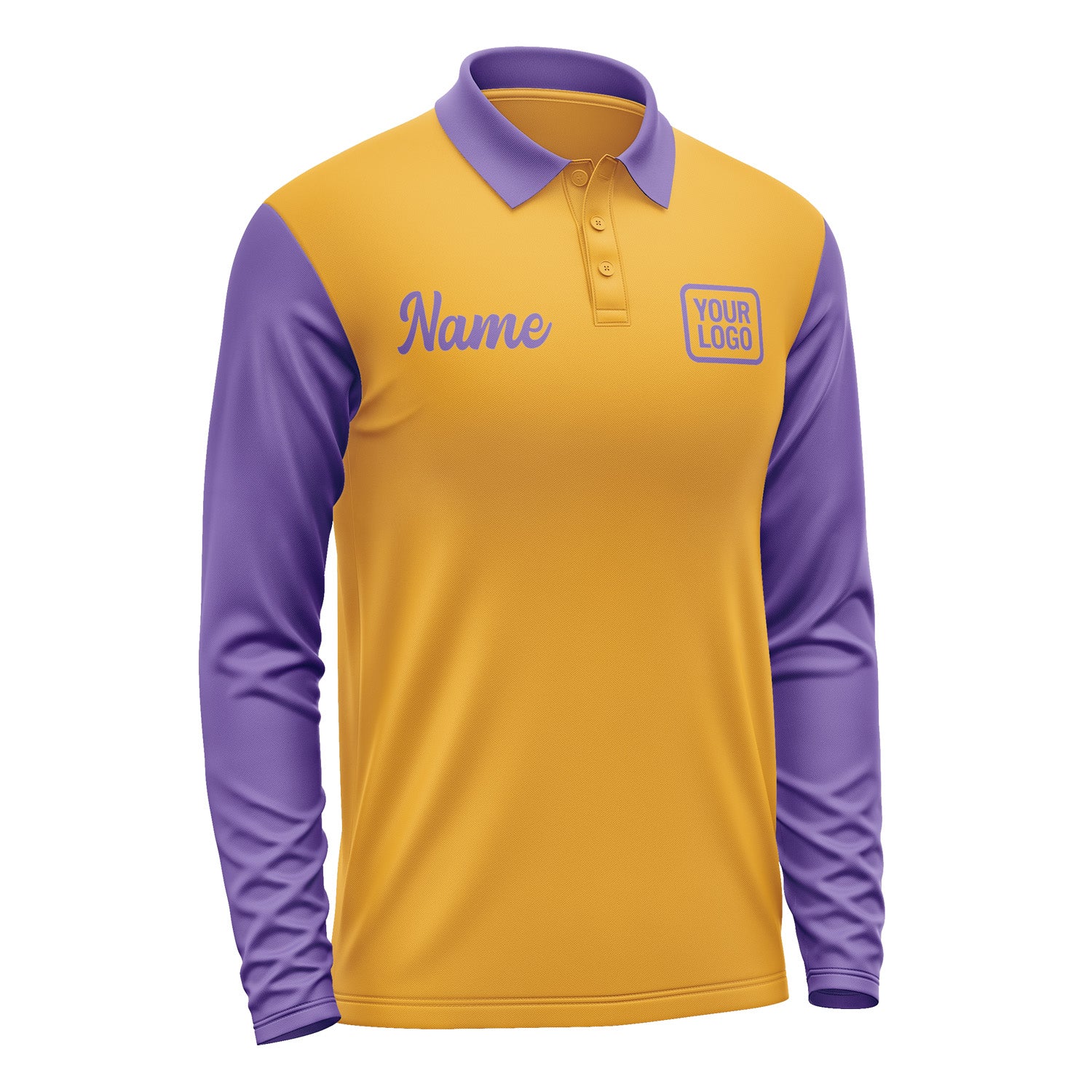 Custom Yellow Light Purple Long Sleeve Polo Shirt Pl192323B123