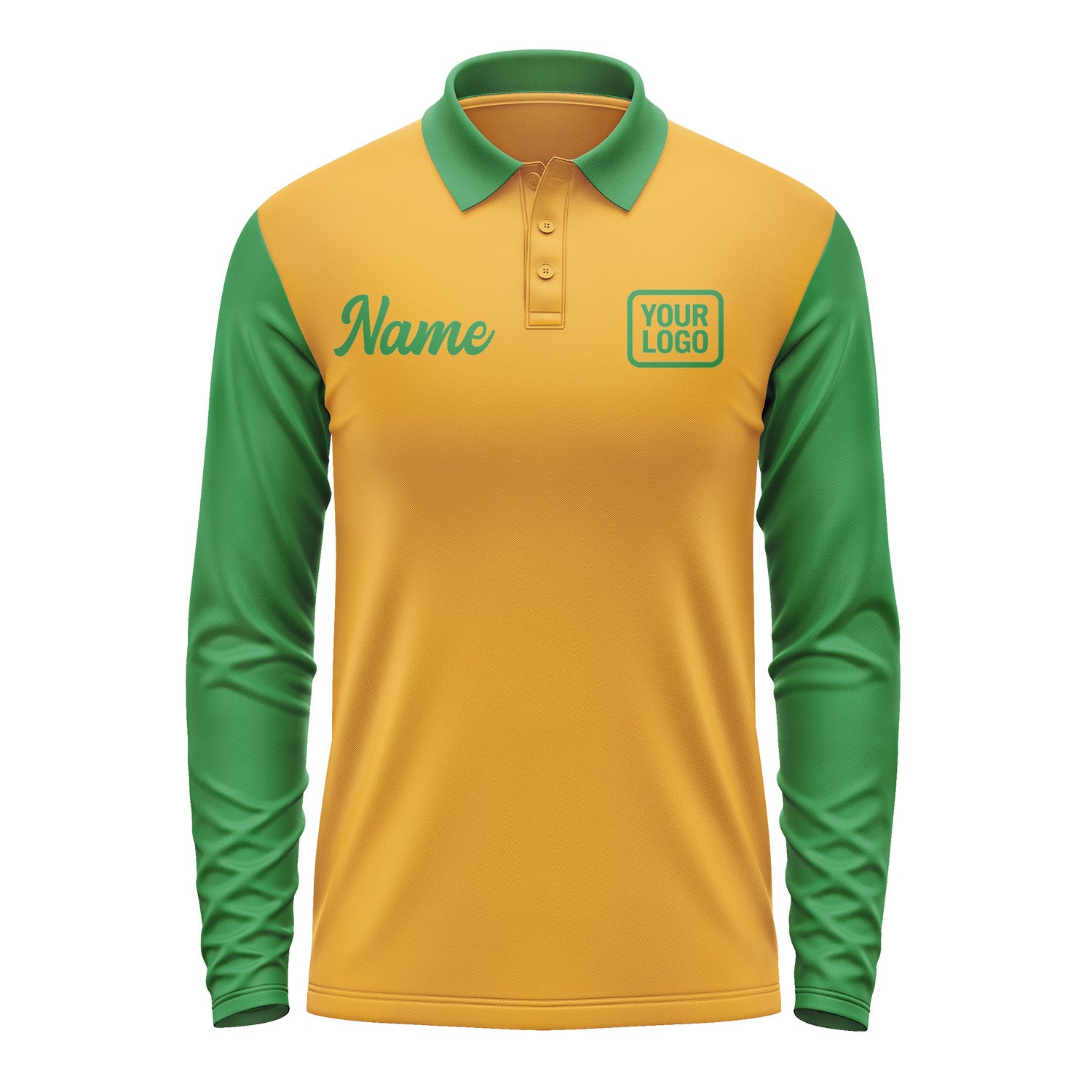 Custom Yellow Emerald Green Long Sleeve Polo Shirt Pl192424B124