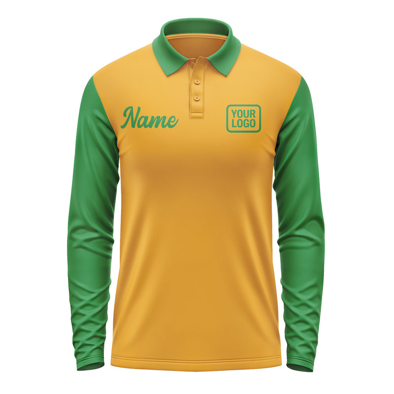 Custom Yellow Emerald Green Long Sleeve Polo Shirt Pl192424B124