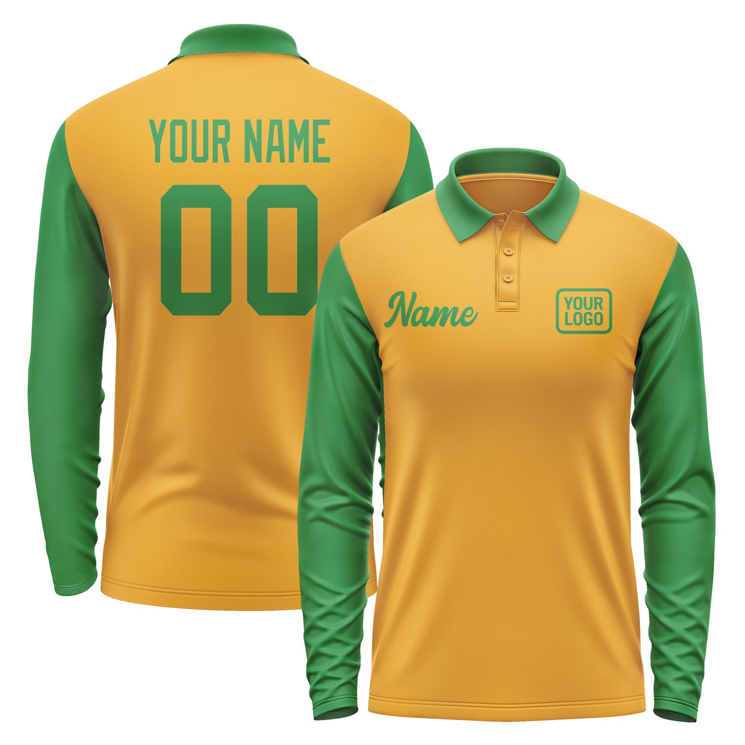 Custom Yellow Emerald Green Long Sleeve Polo Shirt Pl192424B124