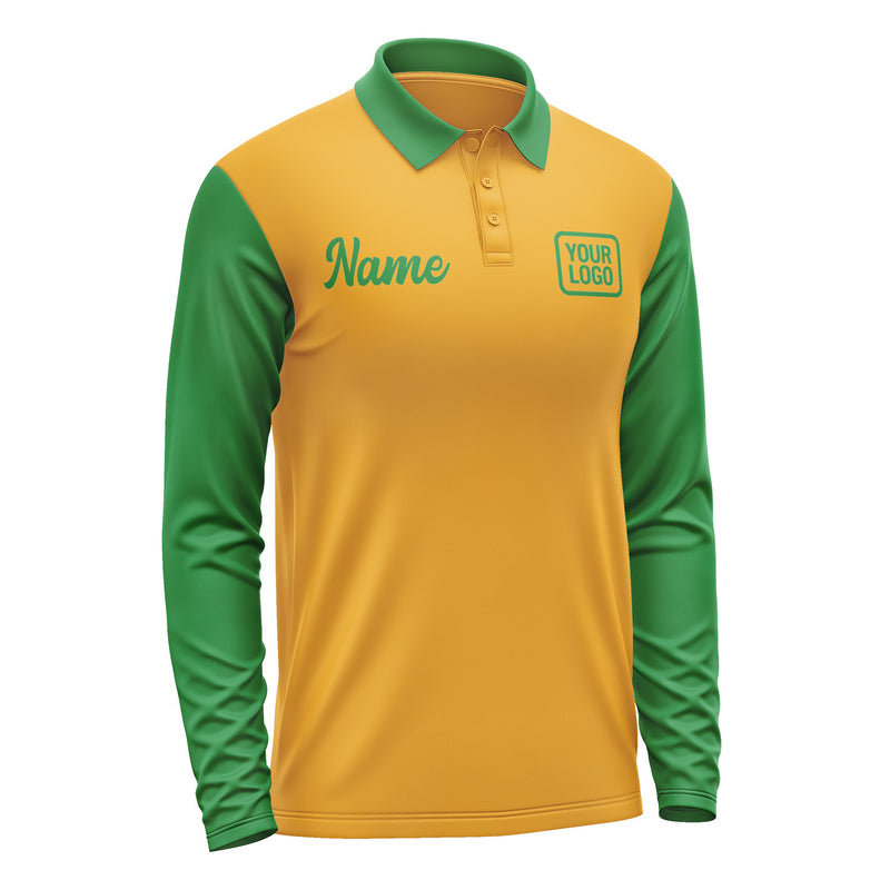Custom Yellow Emerald Green Long Sleeve Polo Shirt Pl192424B124