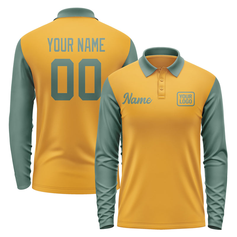 Custom Yellow Blue Green Long Sleeve Polo Shirt Pl192727B127