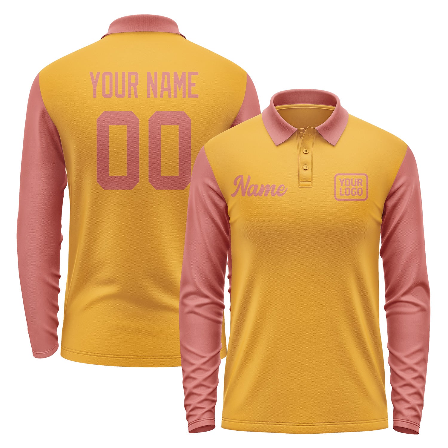 Custom Yellow Copper Rose Long Sleeve Polo Shirt Pl192929B129
