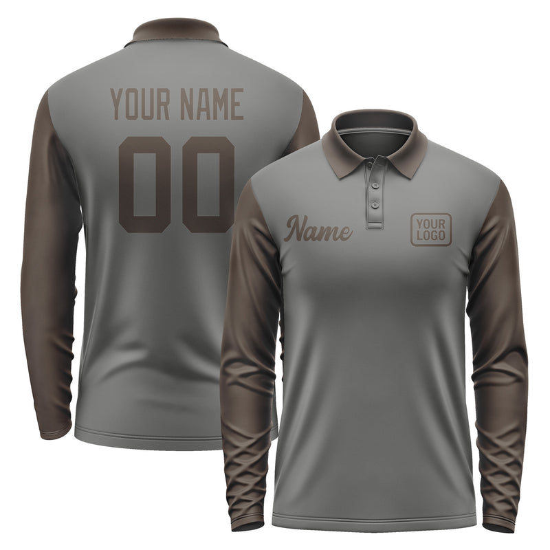 Custom Dark Grey Brown Long Sleeve Polo Shirt Pl200101B101