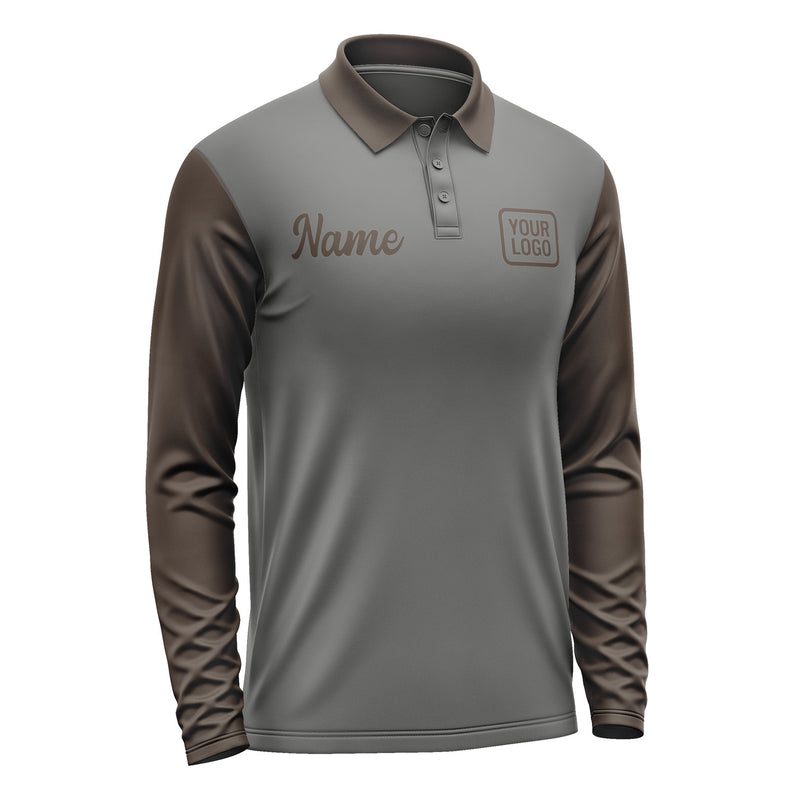 Custom Dark Grey Brown Long Sleeve Polo Shirt Pl200101B101