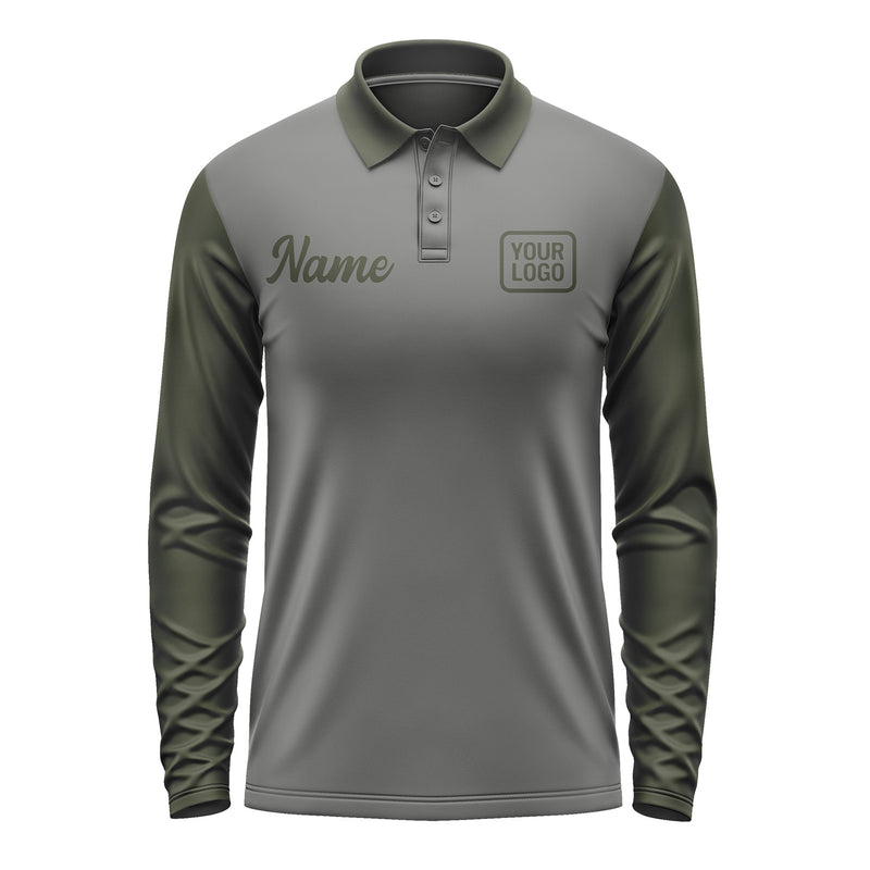 Custom Dark Grey Olive Long Sleeve Polo Shirt Pl200202B102