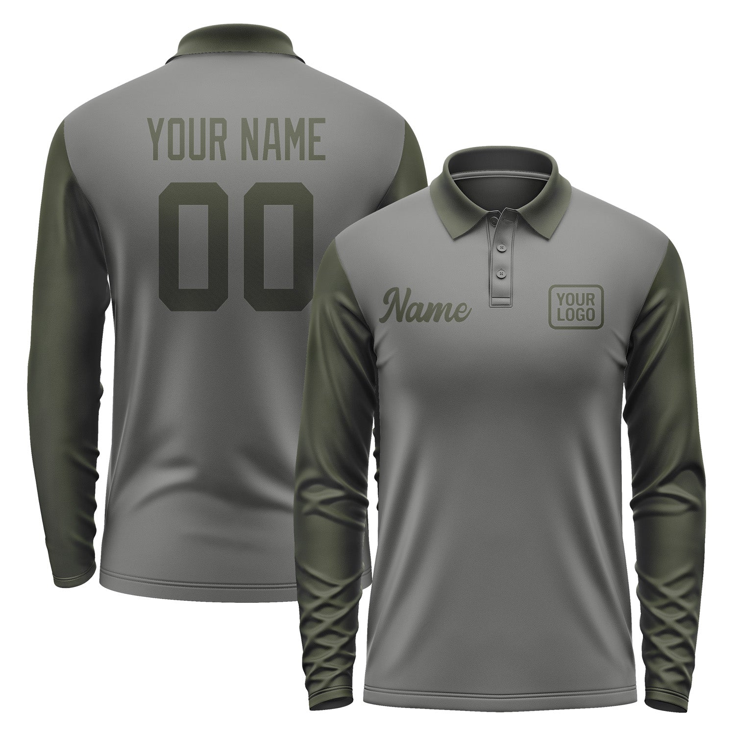 Custom Dark Grey Olive Long Sleeve Polo Shirt Pl200202B102