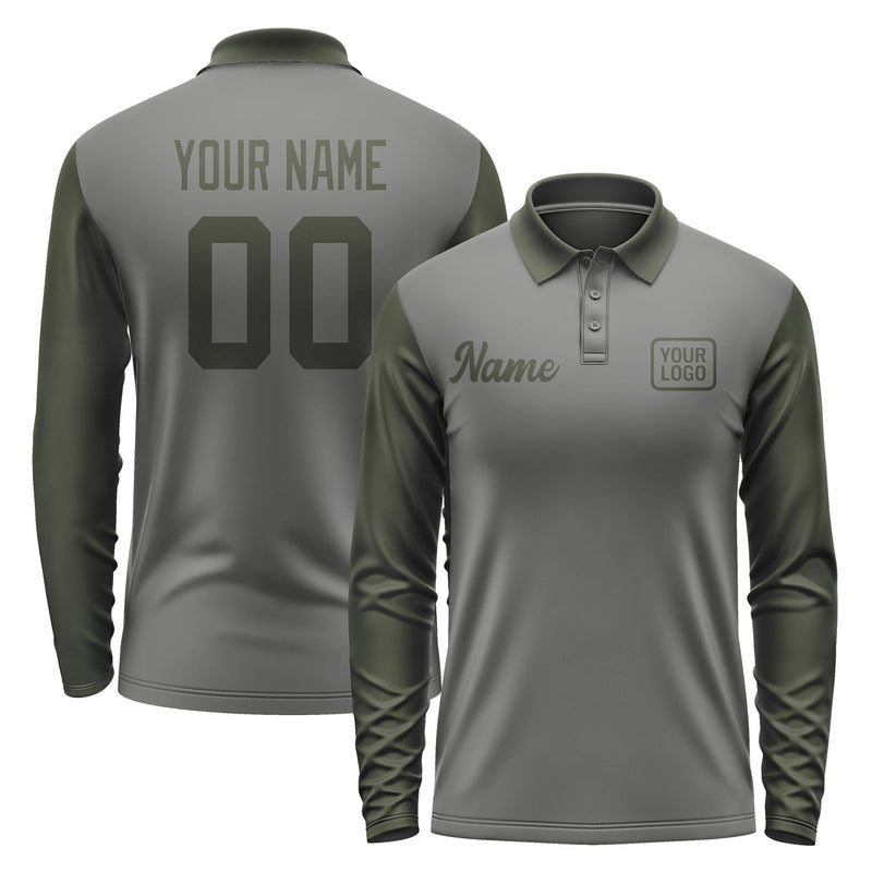 Custom Dark Grey Olive Long Sleeve Polo Shirt Pl200202B102
