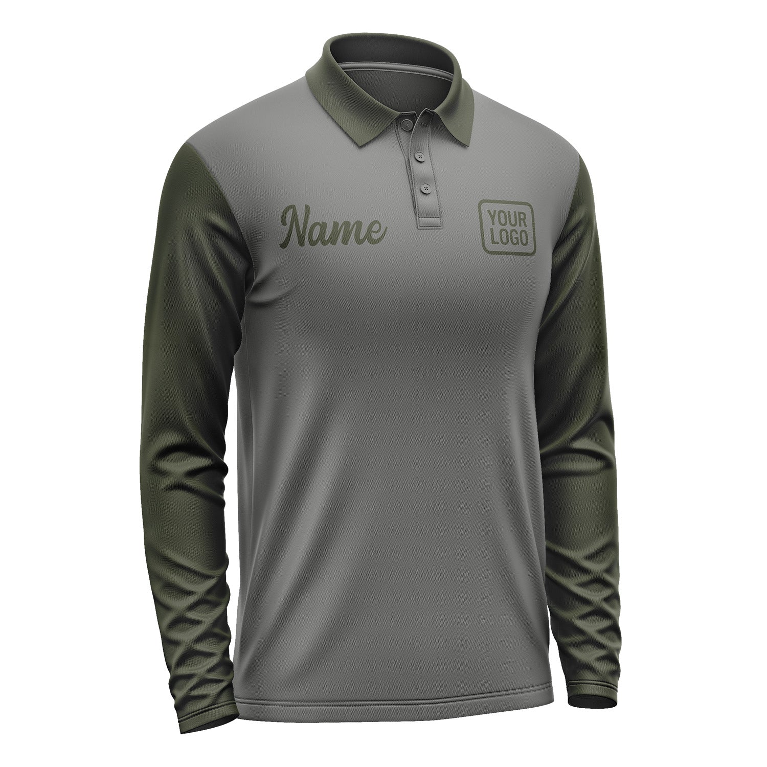 Custom Dark Grey Olive Long Sleeve Polo Shirt Pl200202B102