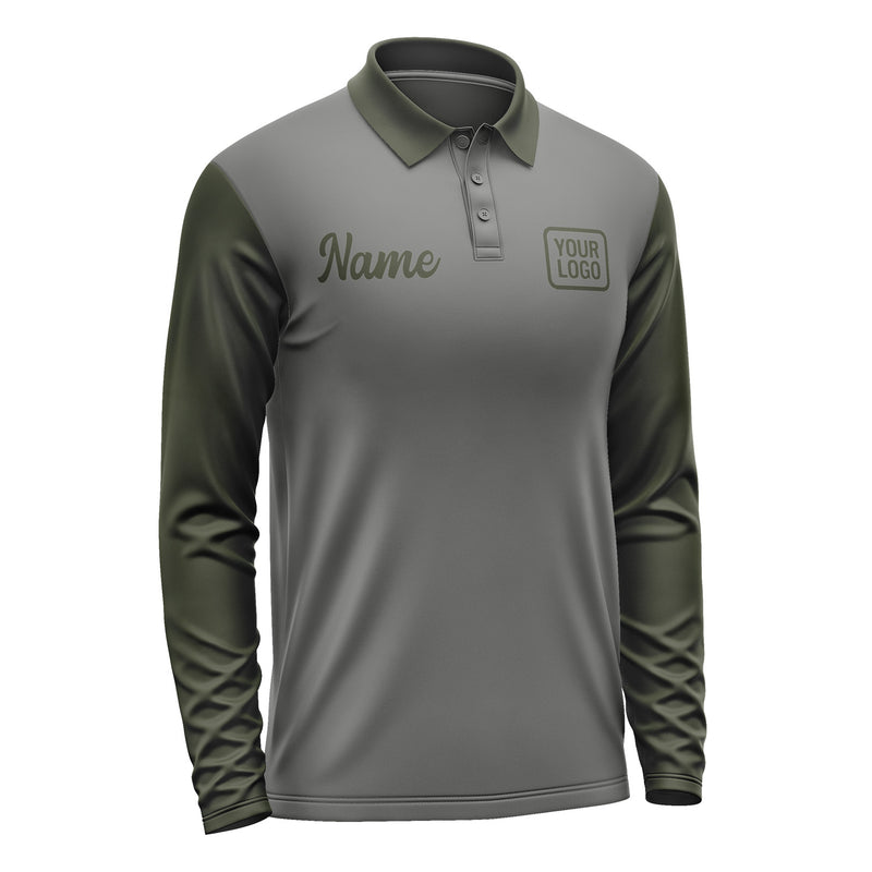 Custom Dark Grey Olive Long Sleeve Polo Shirt Pl200202B102