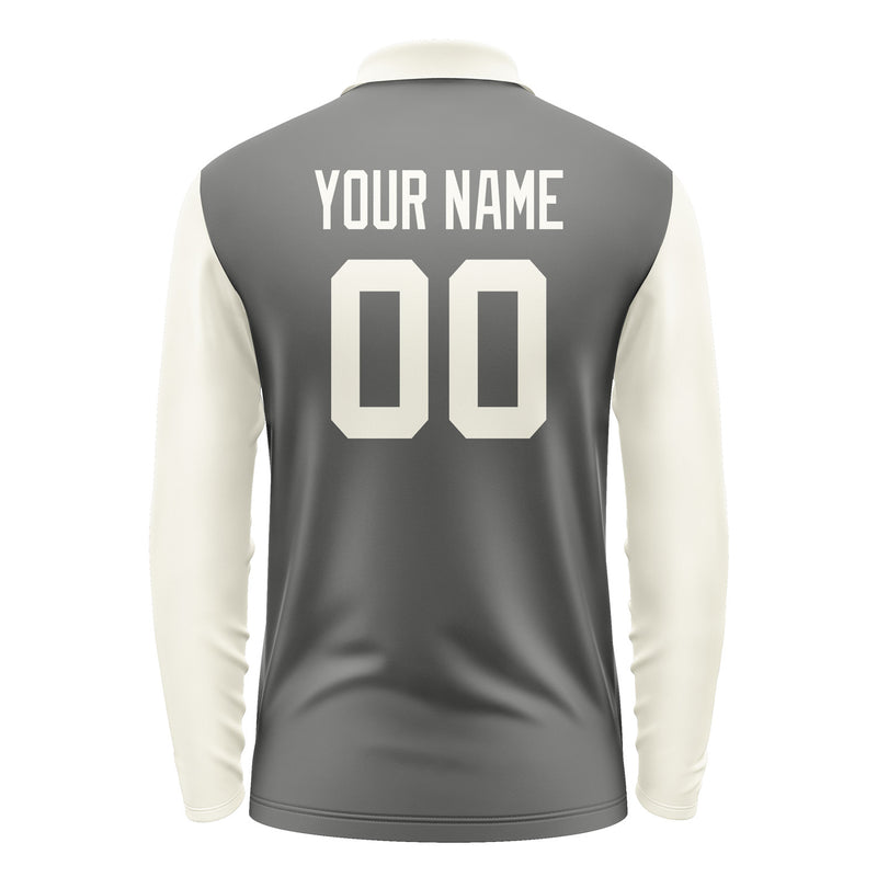 Custom Dark Grey Cream Long Sleeve Polo Shirt Pl200303B103