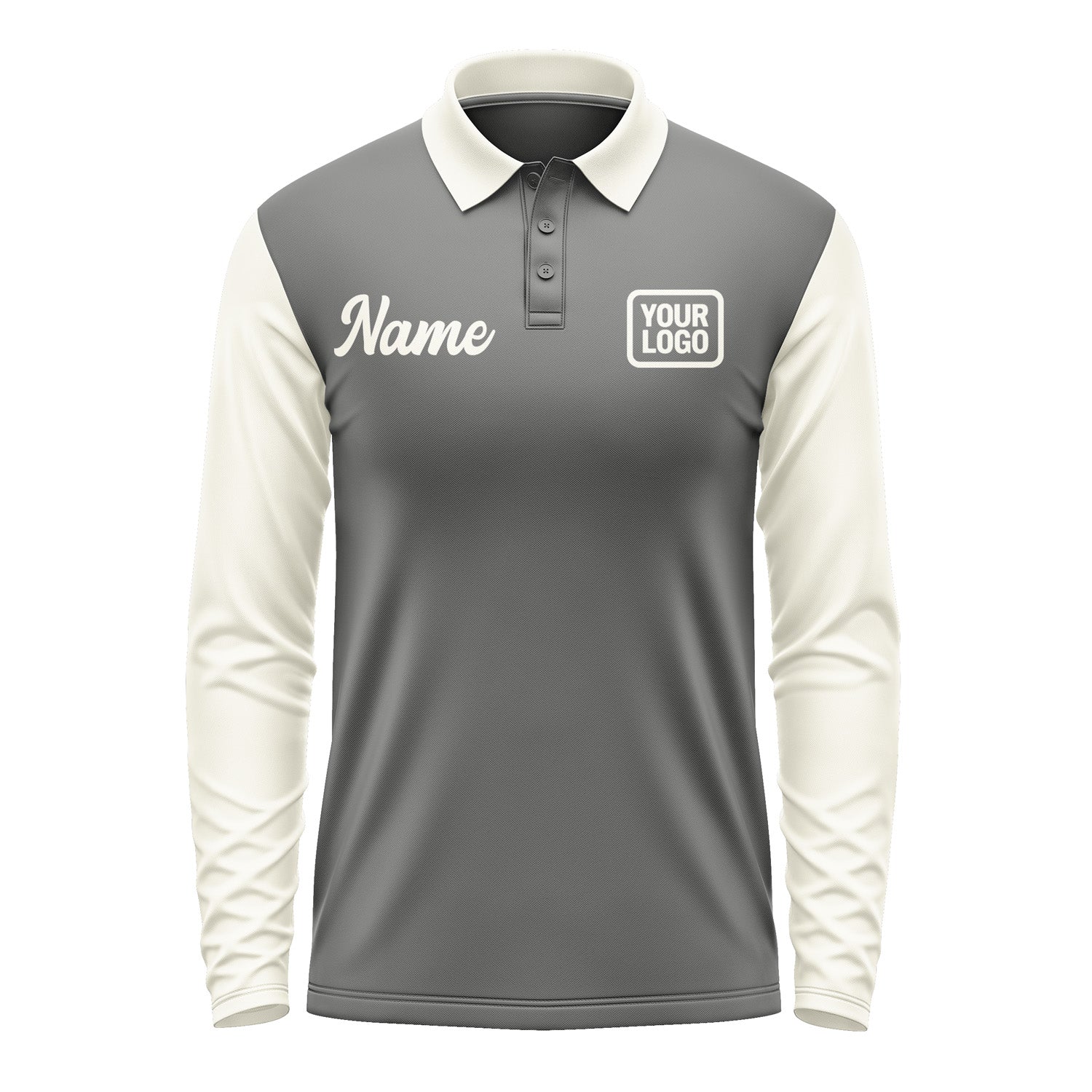 Custom Dark Grey Cream Long Sleeve Polo Shirt Pl200303B103