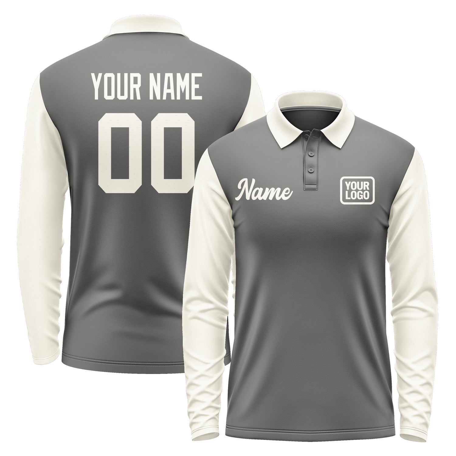 Custom Dark Grey Cream Long Sleeve Polo Shirt Pl200303B103