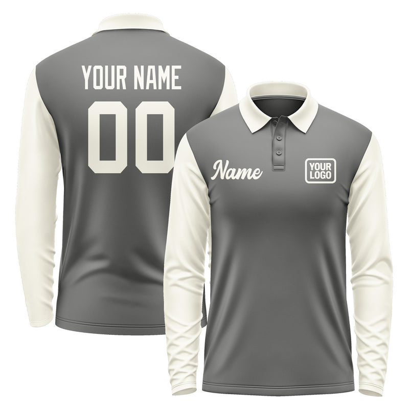 Custom Dark Grey Cream Long Sleeve Polo Shirt Pl200303B103