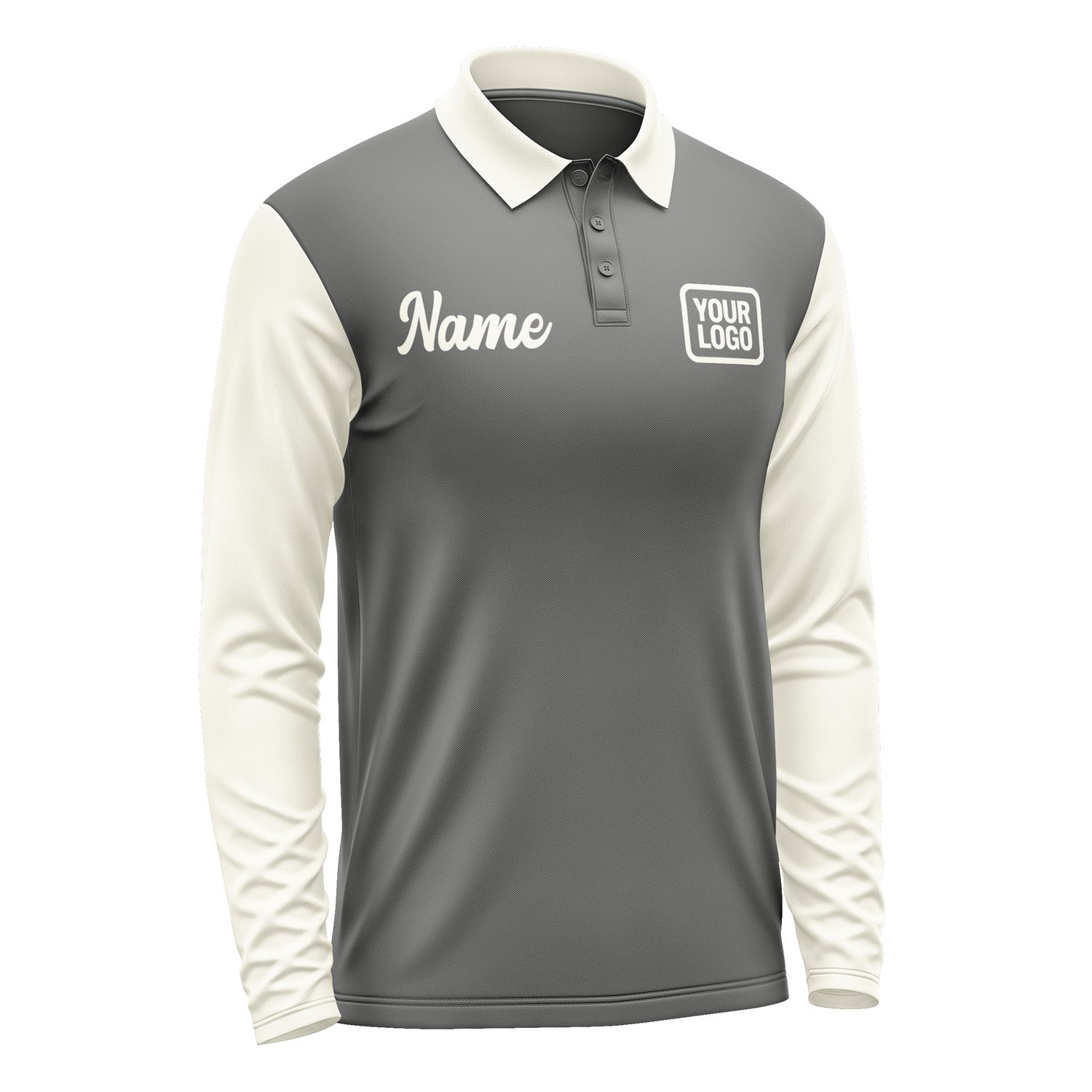Custom Dark Grey Cream Long Sleeve Polo Shirt Pl200303B103