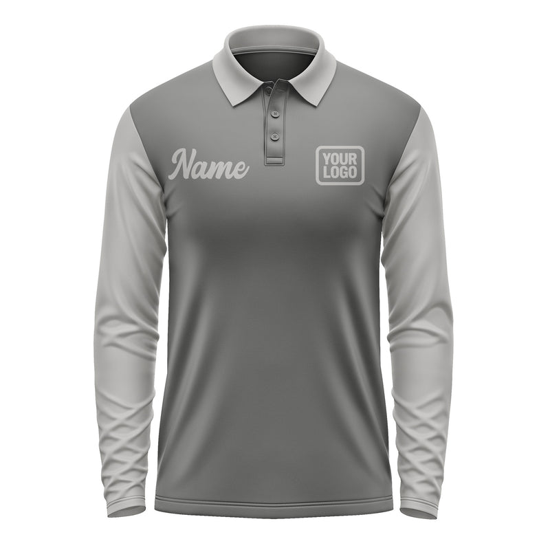 Custom Dark Grey Gray Long Sleeve Polo Shirt Pl200404B104