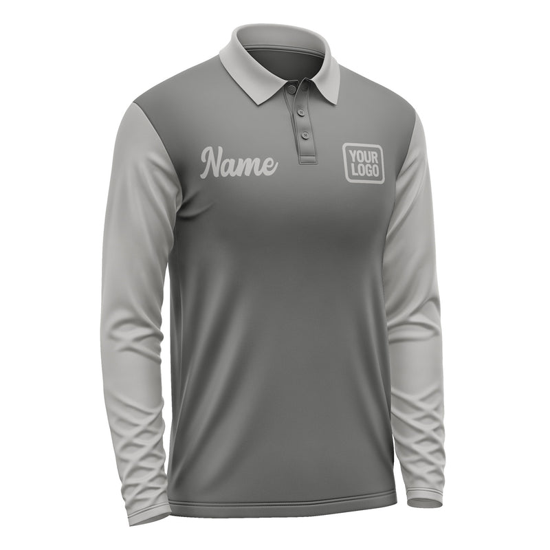 Custom Dark Grey Gray Long Sleeve Polo Shirt Pl200404B104