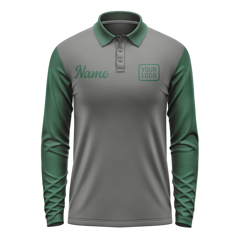 Custom Dark Grey Green Long Sleeve Polo Shirt Pl200505B105