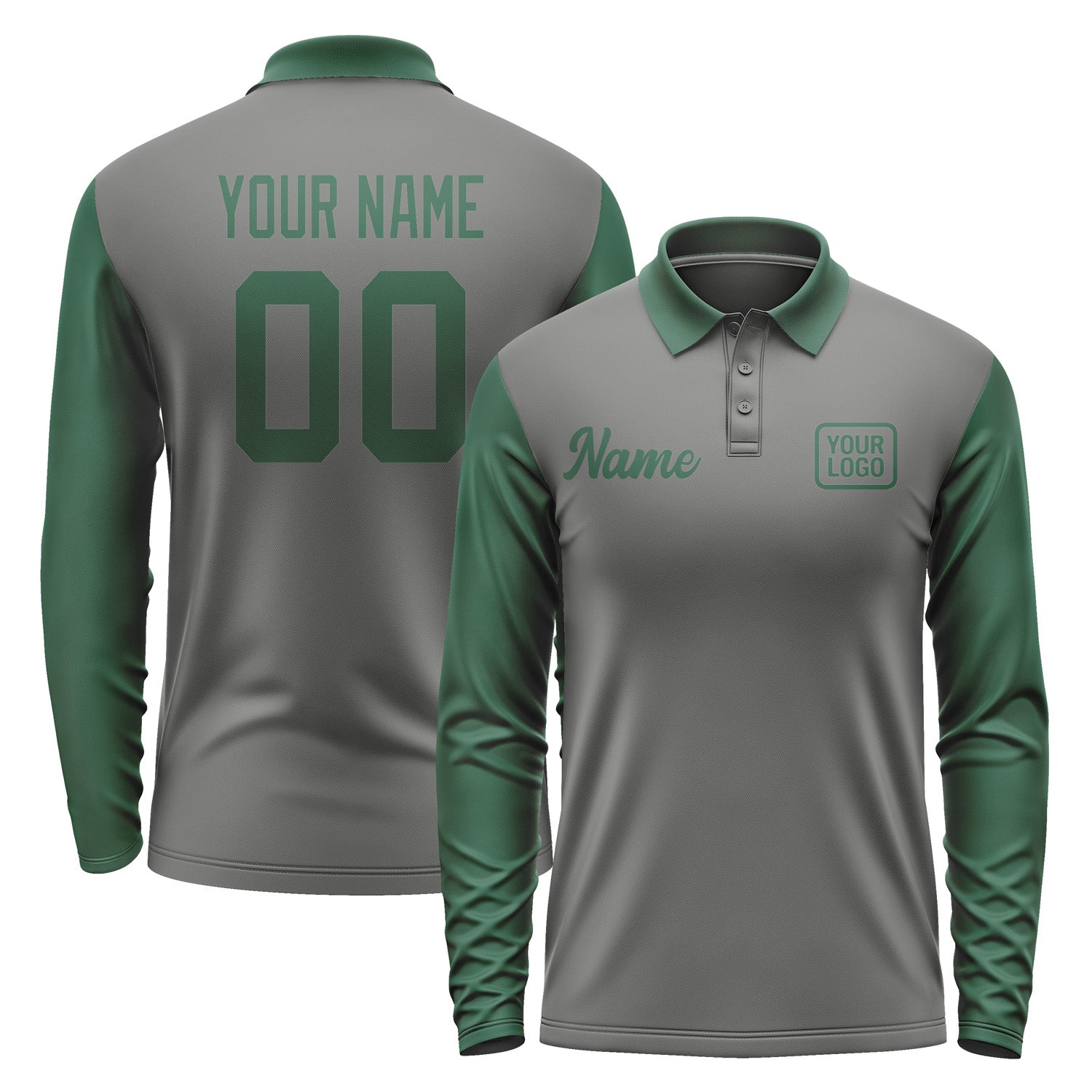 Custom Dark Grey Green Long Sleeve Polo Shirt Pl200505B105
