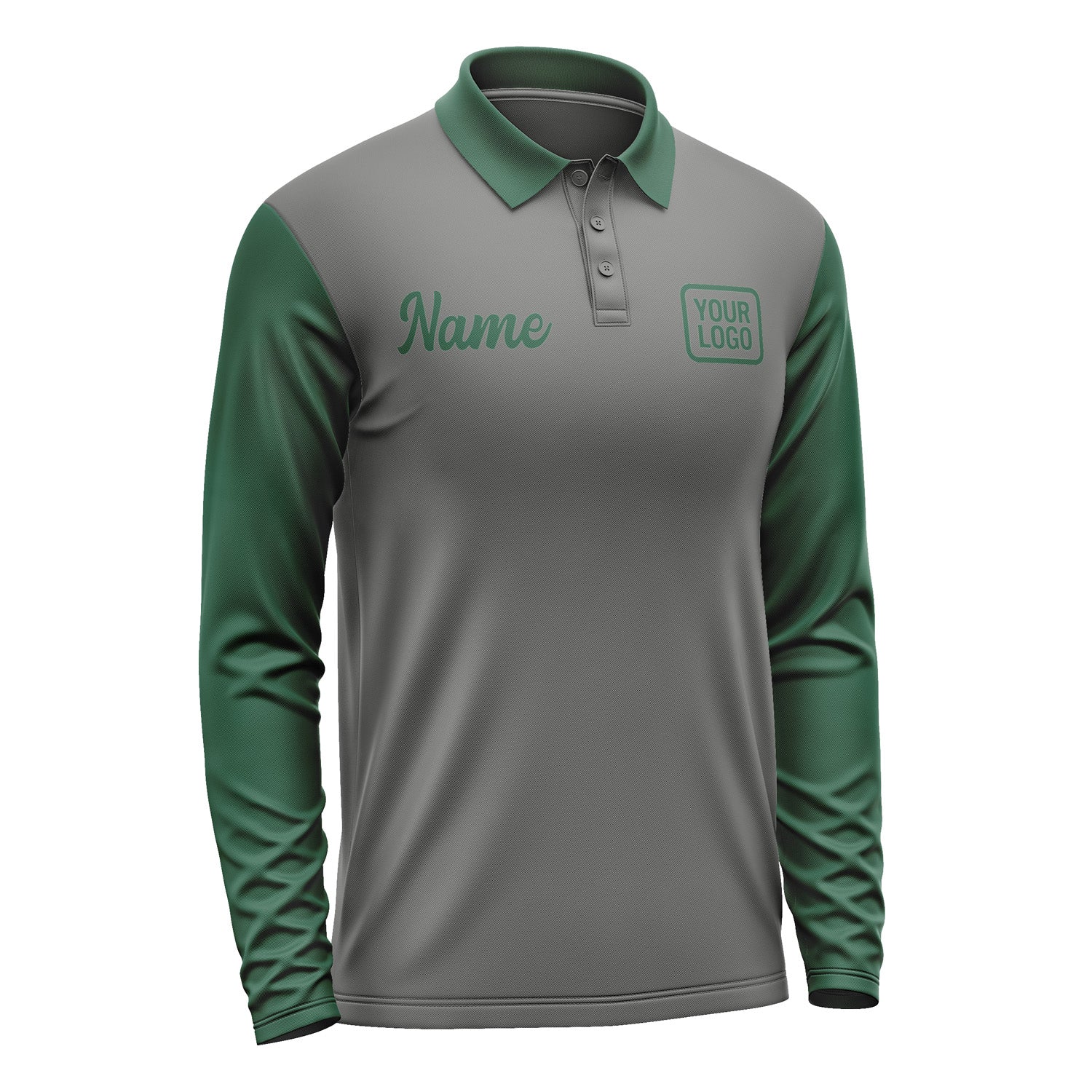 Custom Dark Grey Green Long Sleeve Polo Shirt Pl200505B105
