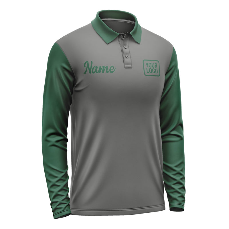 Custom Dark Grey Green Long Sleeve Polo Shirt Pl200505B105